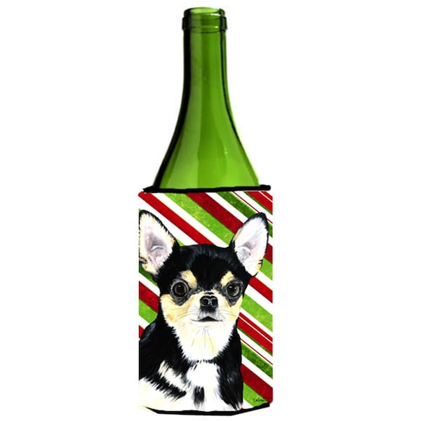 Carolines Treasures Chihuahua Candy Cane Holiday Christmas Wine bottle sleeve Hugger - 24 oz. - SC9359LITERK