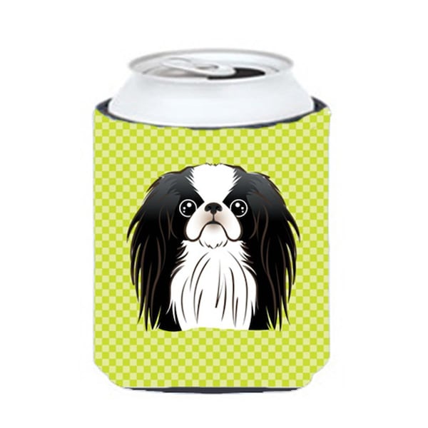 Carolines Treasures Checkerboard Lime Green Japanese Chin Can Or Bottle Hugger- 12 Oz. - BB1292CC