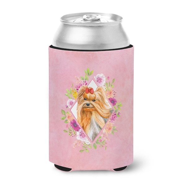 Carolines Treasures Yorkshire Terrier No.2 Pink Flowers Can or Bottle Hugger - CK4195CC
