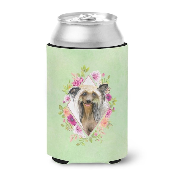 Carolines Treasures Chinese Crested Green Flowers Can or Bottle Hugger - CK4290CC