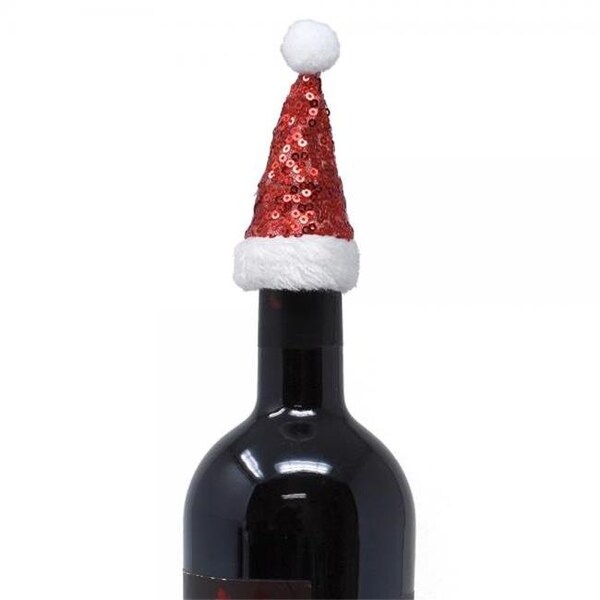 Gift Essentials Gift Essentials GE3043 Red Glitter Santa Hat Bottle Toppers - Set of 4 - GE3043