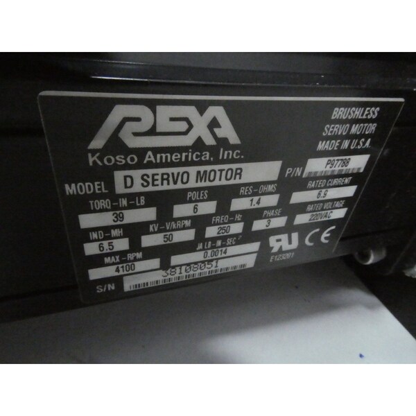 Rexa MOTOR SIN ESCOBILLAS 50KV-V/KRPM 3PH 4100RPM 39LB-FT 220V-AC SERVO - P97788