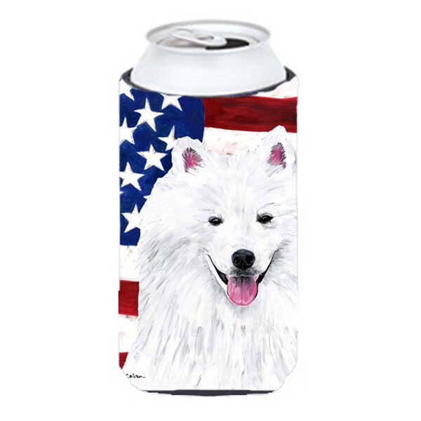 Carolines Treasures Carolines Treasures SC9023TBC Usa American Flag With American Eskimo Tall Boy bottle sleeve Hugger - 22 To 24 oz. - SC9023TBC