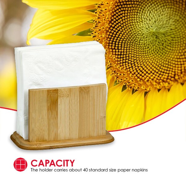 Home Basics Home Basics Premium Bamboo Freestanding Large Capacity Napkin Holder, Natural - ZOR96187