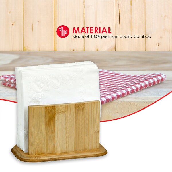 Home Basics Home Basics Premium Bamboo Freestanding Large Capacity Napkin Holder, Natural - ZOR96187