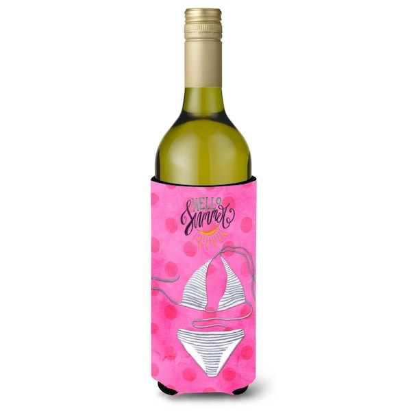 Carolines Treasures Bikini Swimsuit Pink Polkadot Wine Bottle Beverge Insulator Hugger - BB8199LITERK