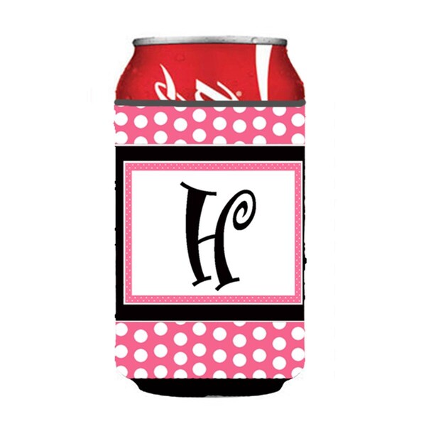 Carolines Treasures Letter H Initial Monogram - Pink Black Polka Dots Can or Bottle  Hugger - CJ1001-HCC