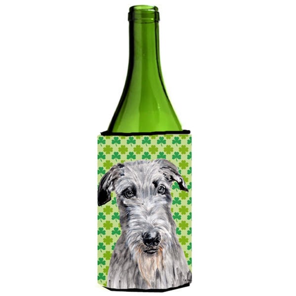 Carolines Treasures Scottish Deerhound Lucky Shamrock St. Patricks Day Wine bottle sleeve Hugger  24 Oz. - SC9730LITERK