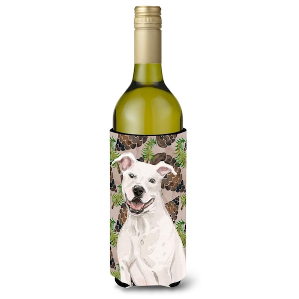 Carolines Treasures White Staffie Bull Terrier Pine Cones Wine Bottle Beverge Insulator Hugger - BB9571LITERK