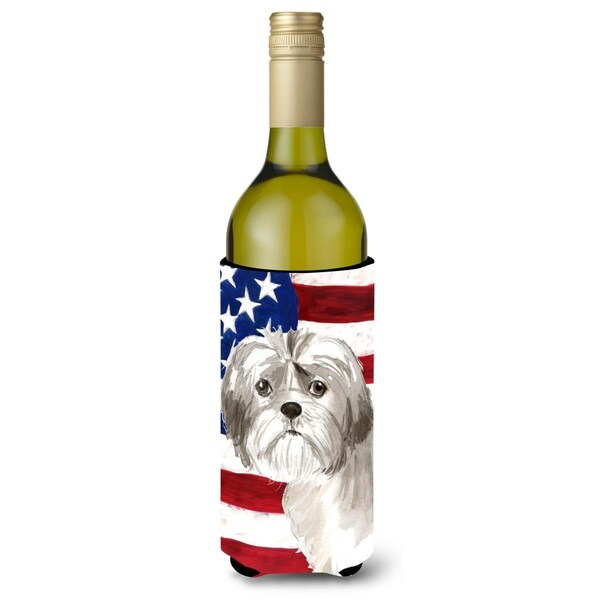 Carolines Treasures Patriotic USA Shih Tzu Puppy Wine Bottle Beverge Insulator Hugger - CK1714LITERK