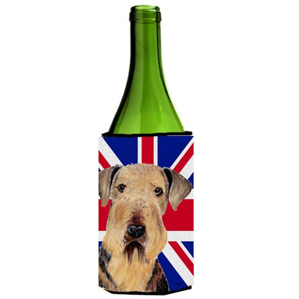 Carolines Treasures Airedale With English Union Jack British Flag Wine bottle sleeve Hugger - 24 Oz. - SC9830LITERK