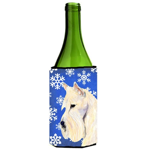 Carolines Treasures Scottish Terrier Winter Snowflakes Holiday Wine bottle sleeve Hugger - 24 oz. - SS4668LITERK