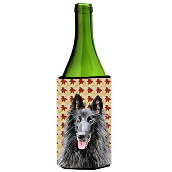 Carolines Treasures Belgian Sheepdog Fall Leaves Portrait Wine bottle sleeve Hugger - SC9238LITERK