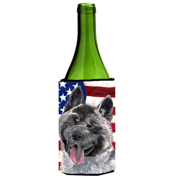 Carolines Treasures Akita USA Patriotic American Flag Wine bottle sleeve Hugger - 24 Oz. - SC9487LITERK