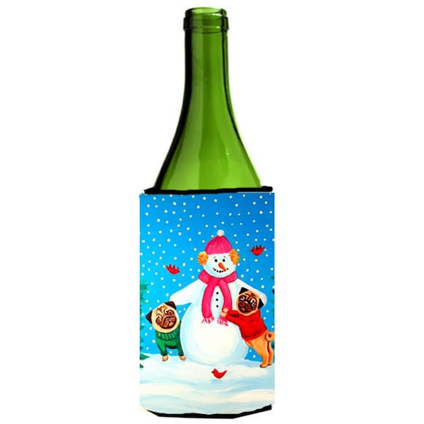 Carolines Treasures Snowman With Pug Winter Snowman Wine bottle sleeve Hugger - 24 oz. - 7115LITERK