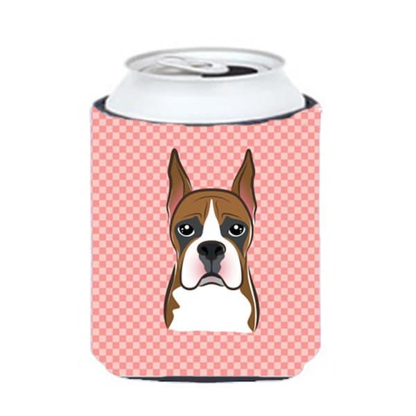 Carolines Treasures Checkerboard Pink Boxer Can Or Bottle Hugger- 12 Oz. - BB1223CC