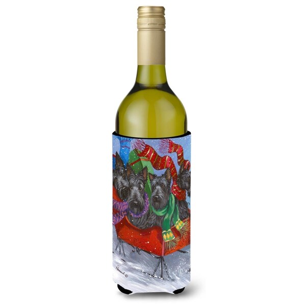 Carolines Treasures 24 oz Scottie Christmas Dashing Wine Bottle Hugger - PPP3174LITERK