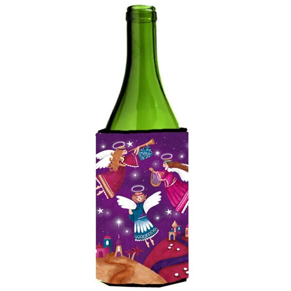 Carolines Treasures Christmas Angels in Purple Wine Bottle Can cooler Hugger - APH7082LITERK