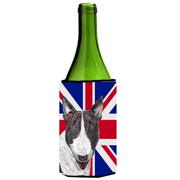 Carolines Treasures Bull Terrier With Engish Union Jack British Flag Wine bottle sleeve Hugger - 24 Oz. - SC9861LITERK