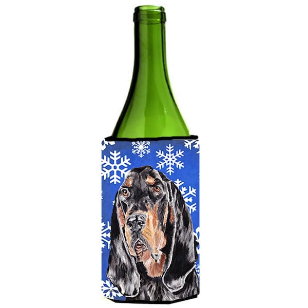 Carolines Treasures Coonhound Blue Snowflake Winter Wine bottle sleeve Hugger - 24 oz. - SC9595LITERK