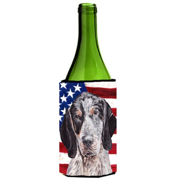 Carolines Treasures Blue Tick Coonhound With American Flag Usa Wine bottle sleeve Hugger  24 Oz. - SC9625LITERK