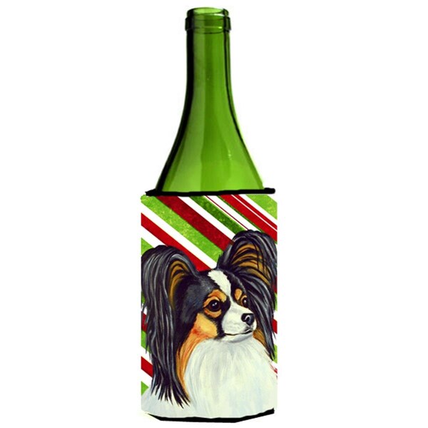 Carolines Treasures Papillon Candy Cane Holiday Christmas Wine bottle sleeve Hugger - 24 oz. - LH9255LITERK