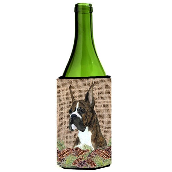 Carolines Treasures Brindle Boxer on Faux Burlap with Pine Cones Wine bottle sleeve Hugger 24 oz. - SS4097LITERK