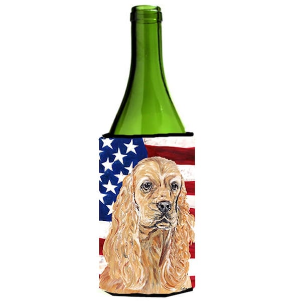 Carolines Treasures Cocker Spaniel Buff Usa American Flag Wine bottle sleeve Hugger - 24 oz. - SC9514LITERK