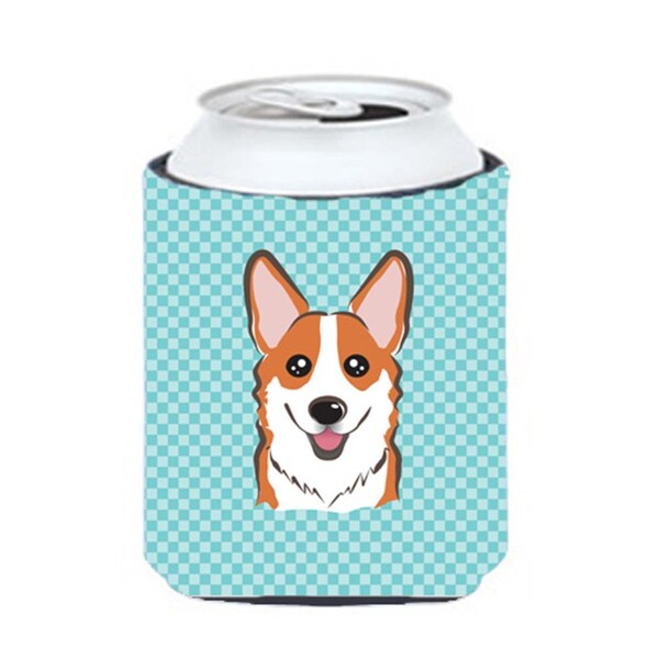 Carolines Treasures Checkerboard Blue Corgi Can Or Bottle Hugger- 12 Oz. - BB1192CC