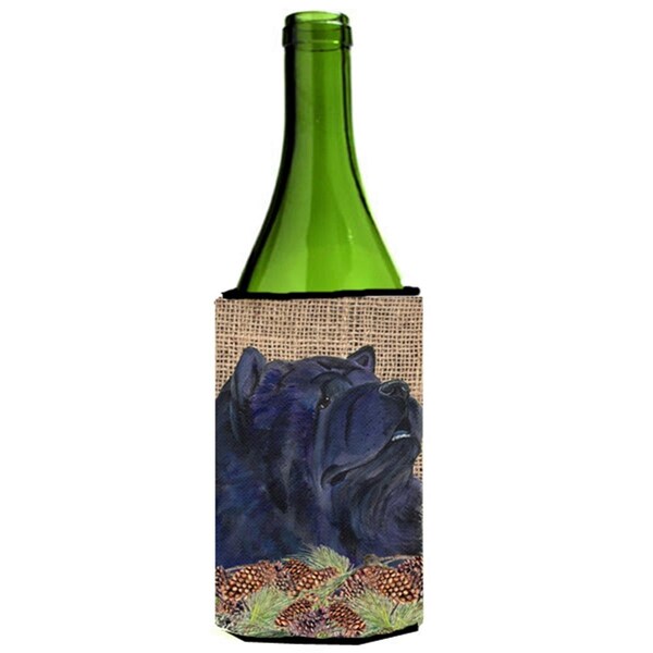 Carolines Treasures Chow Chow on Faux Burlap with Pine Cones Wine bottle sleeve Hugger 24 oz. - SS4090LITERK