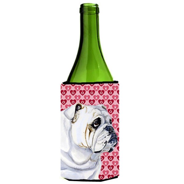 Carolines Treasures Bulldog English Hearts Love Valentines Day Wine Bottle   Hugger - 24 oz. - LH9139LITERK