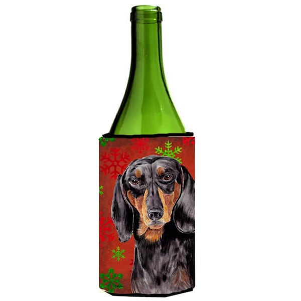 Carolines Treasures Dachshund Snowflakes Holiday Christmas Wine bottle sleeve Hugger - SC9403LITERK