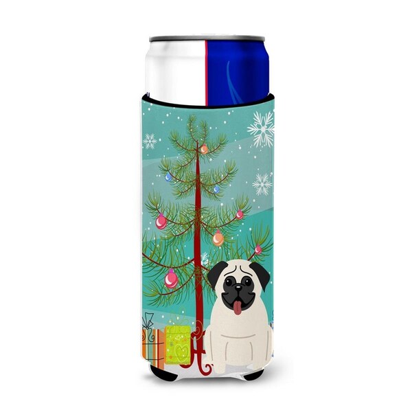 Carolines Treasures Merry Christmas Tree Pug Cream Michelob Ultra Hugger for Slim Cans - BB4129MUK