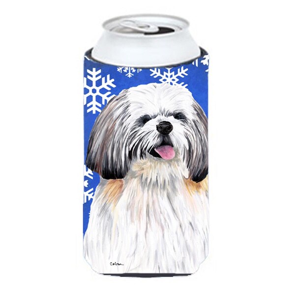 Carolines Treasures Shih Tzu Winter Snowflakes Holiday Tall Boy bottle sleeve Hugger - SC9383TBC