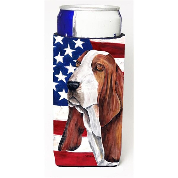 Carolines Treasures USA American Flag With Basset Hound Michelob Ultra bottle sleeves For Slim Cans - 12 oz. - SC9004MUK