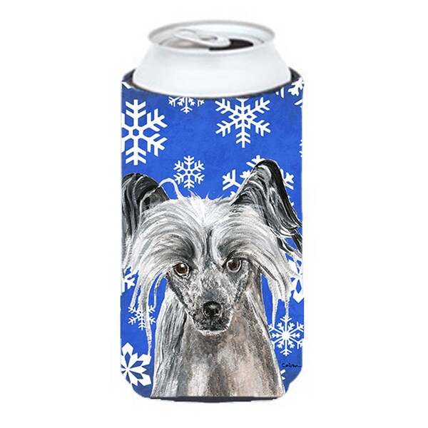 Carolines Treasures Chinese Crested Blue Snowflake Winter Tall Boy bottle sleeve Hugger - 22 To 24 oz. - SC9606TBC