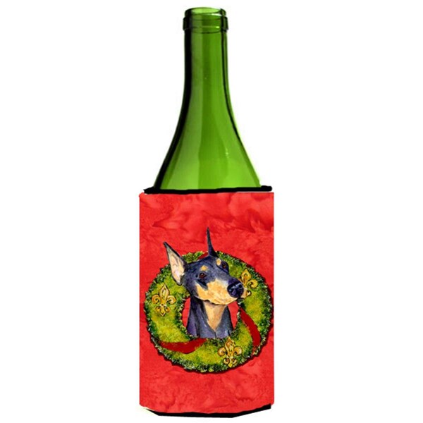 Carolines Treasures Doberman Christmas Wreath Wine bottle sleeve Hugger - 24 oz. - SS4184LITERK