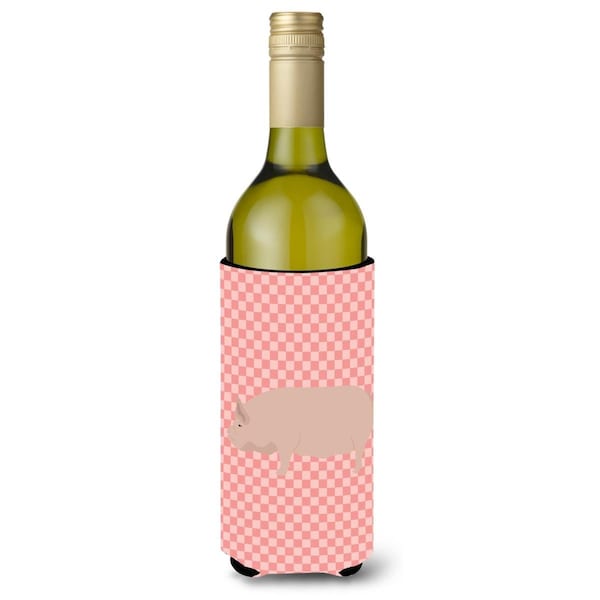 Carolines Treasures Welsh Pig Pink Check Wine Bottle Beverge Insulator Hugger - BB7937LITERK