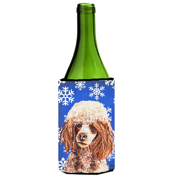 Carolines Treasures Red Miniature Poodle Winter Snowflakes Wine bottle sleeve Hugger  24 Oz. - SC9771LITERK