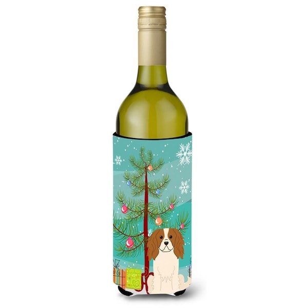 Carolines Treasures Merry Christmas Tree Cavalier Spaniel Wine Bottle Beverge Insulator Hugger - BB4183LITERK