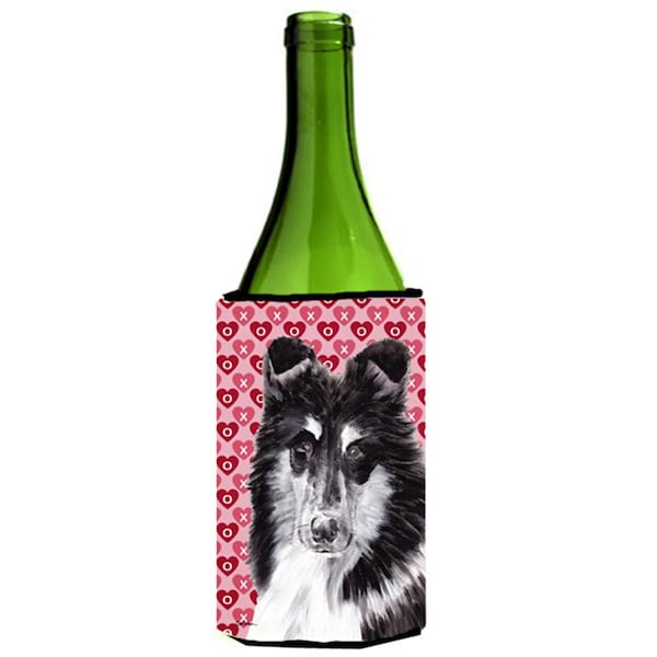 Carolines Treasures Black And White Collie Hearts And Love Wine bottle sleeve Hugger  24 Oz. - SC9702LITERK