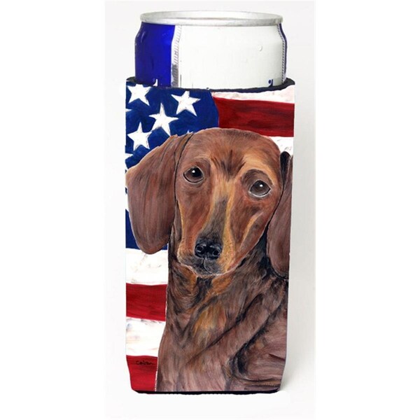 Carolines Treasures Usa American Flag With Dachshund Michelob Ultra bottle sleeves For Slim Cans - 12 oz. - SC9010MUK