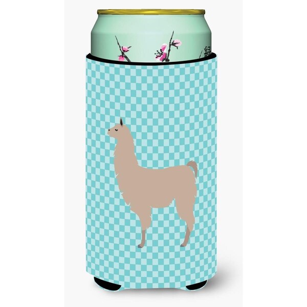Carolines Treasures Llama Blue Check Tall Boy Beverage Insulator Hugger - BB8090TBC