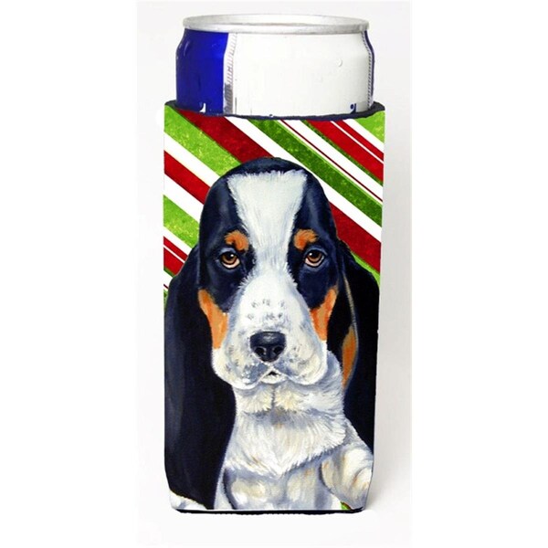 Carolines Treasures Basset Hound Candy Cane Holiday Christmas Michelob Ultra bottle sleeves For Slim Cans - 12 oz. - LH9239MUK