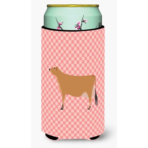 Carolines Treasures Jersey Cow Pink Check Tall Boy Beverage Insulator Hugger - BB7829TBC