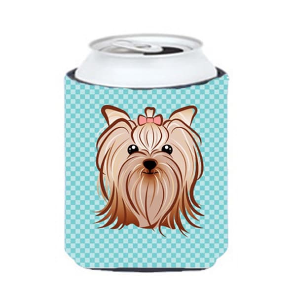 Carolines Treasures Checkerboard Blue Yorkie Yorkishire Terrier Can Or Bottle Hugger- 12 Oz. - BB1142CC