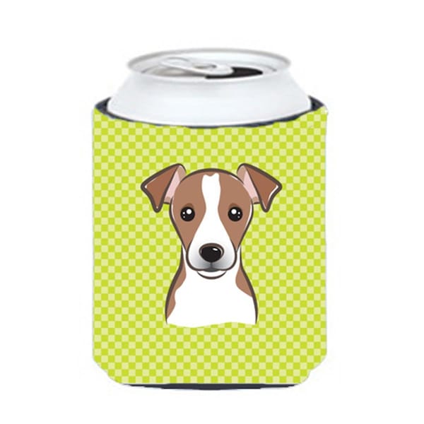 Carolines Treasures Checkerboard Lime Green Jack Russell Terrier Can Or Bottle Hugger- 12 Oz. - BB1322CC