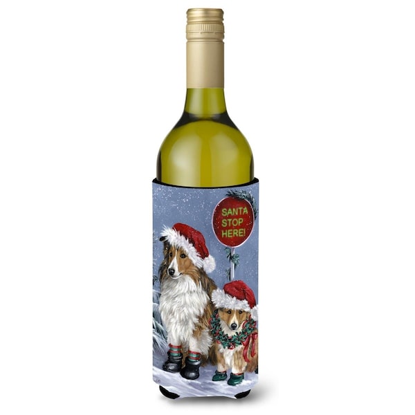 Carolines Treasures 24 oz Sheltie Christmas Santa Stop Wine Bottle Hugger - PPP3188LITERK