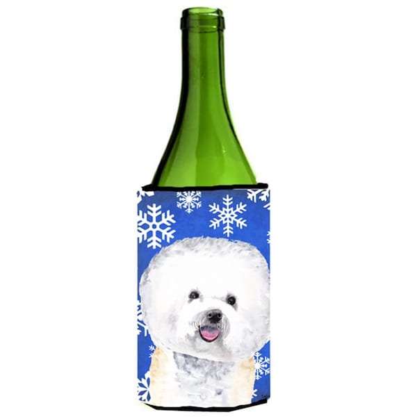 Carolines Treasures Bichon Frise Winter Snowflakes Holiday Wine bottle sleeve Hugger - 24 oz. - SC9362LITERK