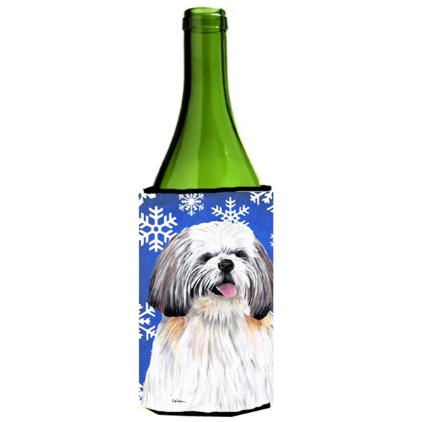 Carolines Treasures Shih Tzu Winter Snowflakes Holiday Wine bottle sleeve Hugger - SC9383LITERK